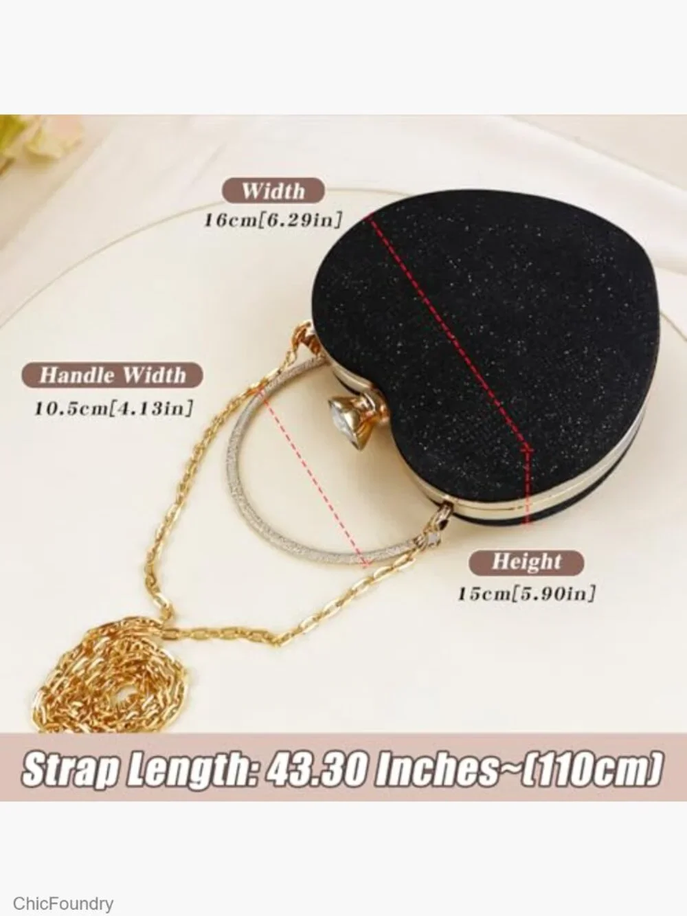 Heart-Shaped Clutch Purse with Detachable Chain, Nylon Crossbody Bag